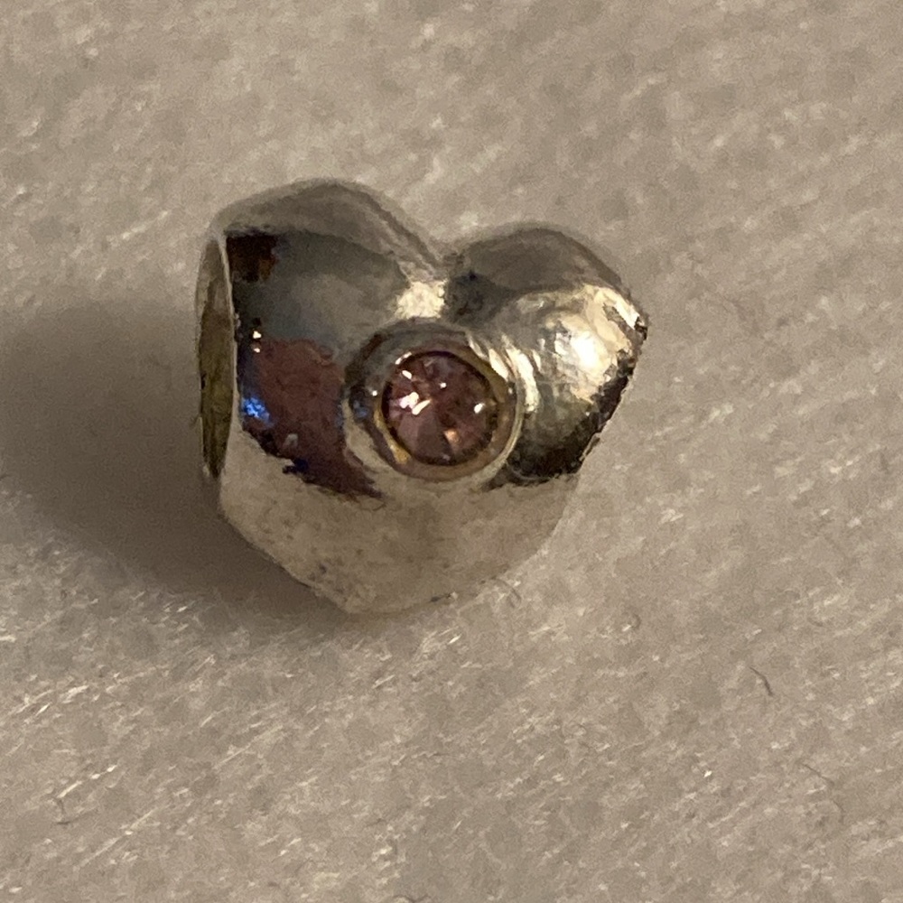 NWOT - Vintage 925 Sterling Silver Stamped Heart Pink CZ Love Charm Slider Bead*